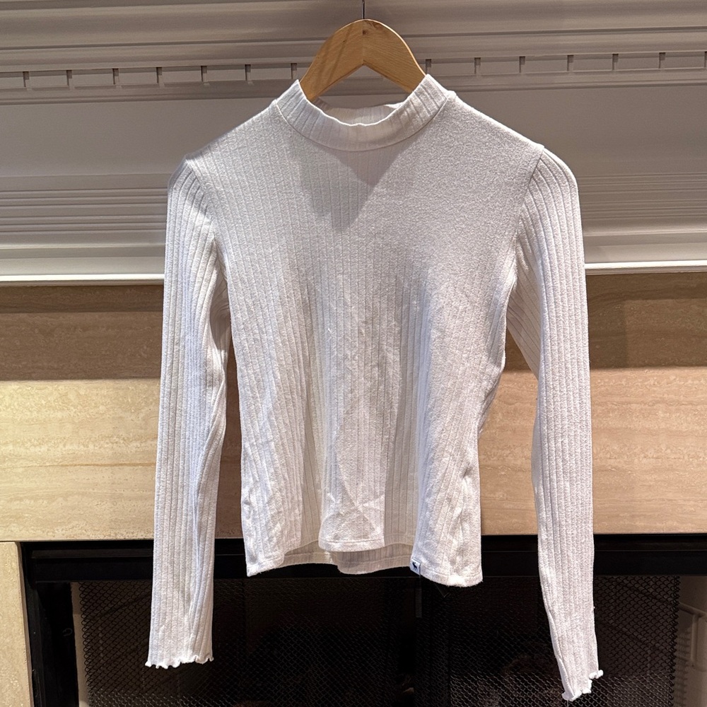 abercrombie kids White Ribbed Mock Neck Long Sleeve Tee